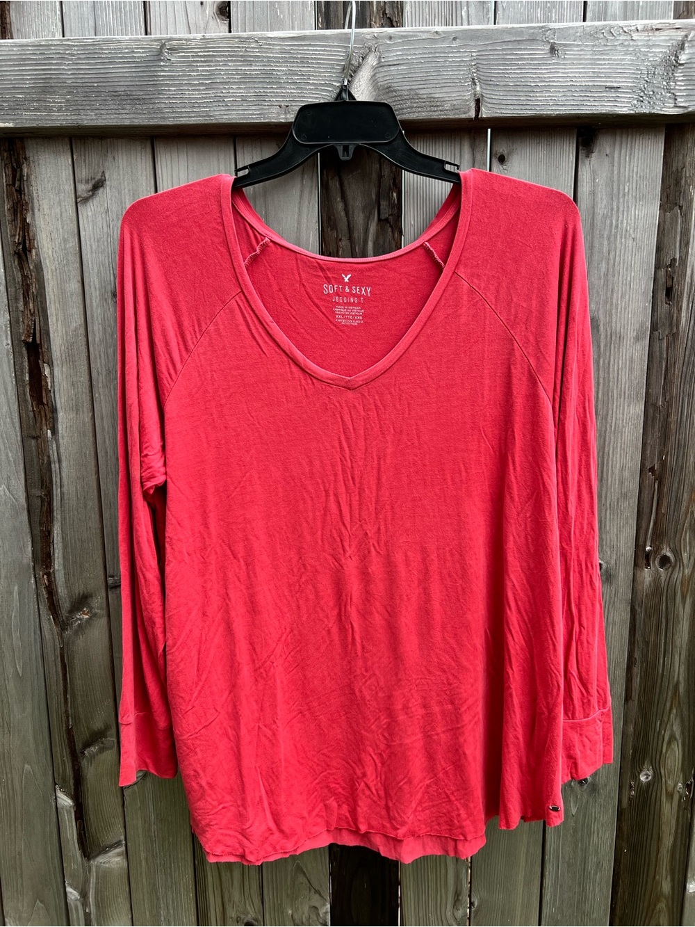 American Eagle “Soft & Sexy” Women's Long Sleeve Scoop Neck Top - Coral Red